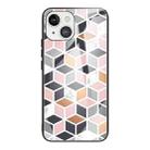 For iPhone 13 mini Marble Tempered Glass Back Cover TPU Border Case (HCBL-15) - 1