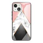 For iPhone 13 mini Marble Tempered Glass Back Cover TPU Border Case (HCBL-12) - 1