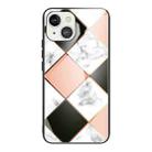 For iPhone 13 mini Marble Tempered Glass Back Cover TPU Border Case (HCBL-11) - 1