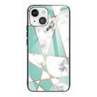 For iPhone 13 mini Marble Tempered Glass Back Cover TPU Border Case (HCBL-8) - 1