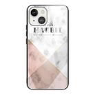 For iPhone 13 mini Marble Tempered Glass Back Cover TPU Border Case (HCBL-7) - 1