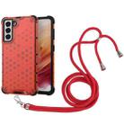 For Samsung Galaxy S21 5G Shockproof Honeycomb PC + TPU Case with Neck Lanyard(Red) - 1