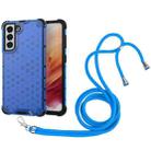 For Samsung Galaxy S21 5G Shockproof Honeycomb PC + TPU Case with Neck Lanyard(Blue) - 1