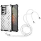 For Samsung Galaxy S21 Ultra 5G Shockproof Honeycomb PC + TPU Case with Neck Lanyard(White) - 1