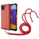 For Samsung Galaxy A22 5G Shockproof Honeycomb PC + TPU Case with Neck Lanyard(Red) - 1