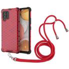 For Samsung Galaxy A42 5G Shockproof Honeycomb PC + TPU Case with Neck Lanyard(Red) - 1