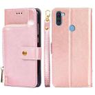 For Samsung Galaxy A11 EU Version Zipper Bag PU + TPU Horizontal Flip Leather Case with Holder & Card Slot & Wallet & Lanyard(Rose Gold) - 1