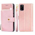 For Samsung Galaxy A41 EU Version Zipper Bag PU + TPU Horizontal Flip Leather Case with Holder & Card Slot & Wallet & Lanyard(Rose Gold) - 1