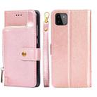 For Samsung Galaxy A22 5G Zipper Bag PU + TPU Horizontal Flip Leather Case with Holder & Card Slot & Wallet & Lanyard(Rose Gold) - 1