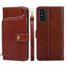 For Samsung Galaxy F52 5G Zipper Bag PU + TPU Horizontal Flip Leather Case with Holder & Card Slot & Wallet & Lanyard(Brown) - 1