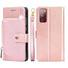 For Samsung Galaxy S20 FE Zipper Bag PU + TPU Horizontal Flip Leather Case with Holder & Card Slot & Wallet & Lanyard(Rose Gold) - 1