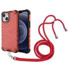 For iPhone 13 mini Shockproof Honeycomb PC + TPU Case with Neck Lanyard (Red) - 1