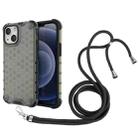 For iPhone 13 mini Shockproof Honeycomb PC + TPU Case with Neck Lanyard (Black) - 1