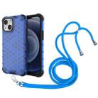 For iPhone 13 mini Shockproof Honeycomb PC + TPU Case with Neck Lanyard (Blue) - 1