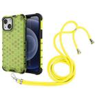 For iPhone 13 mini Shockproof Honeycomb PC + TPU Case with Neck Lanyard (Green) - 1