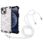 For iPhone 13 mini Shockproof Honeycomb PC + TPU Case with Neck Lanyard (White) - 1