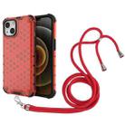 For iPhone 13 Shockproof Honeycomb PC + TPU Case with Neck Lanyard(Red) - 1