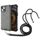 For iPhone 13 Shockproof Honeycomb PC + TPU Case with Neck Lanyard(Black) - 1