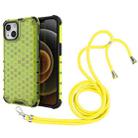 For iPhone 13 Shockproof Honeycomb PC + TPU Case with Neck Lanyard(Green) - 1