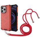 For iPhone 13 Pro Shockproof Honeycomb PC + TPU Case with Neck Lanyard (Red) - 1