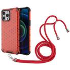 For iPhone 13 Pro Max Shockproof Honeycomb PC + TPU Case with Neck Lanyard (Red) - 1