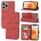 For iPhone 13 Embossed Striped Magnetic Buckle PU + TPU Horizontal Flip Leather Case with Holder & Card Slot & Wallet & Photo Frame & Sling mini(Red) - 1