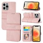 For iPhone 13 Pro Max Embossed Striped Magnetic Buckle PU + TPU Horizontal Flip Leather Case with Holder & Card Slot & Wallet & Photo Frame & Sling (Pink) - 1