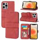 For iPhone 12 Pro Embossed Striped Magnetic Buckle PU + TPU Horizontal Flip Leather Case with Holder & Card Slot & Wallet & Photo Frame & Sling(Red) - 1