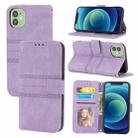 For iPhone 11 Embossed Striped Magnetic Buckle PU + TPU Horizontal Flip Leather Case with Holder & Card Slot & Wallet & Photo Frame & Sling (Purple) - 1