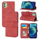 For iPhone 11 Pro Embossed Striped Magnetic Buckle PU + TPU Horizontal Flip Leather Casewith Holder & Card Slot & Wallet & Photo Frame & Sling (Red) - 1