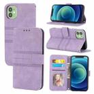 For iPhone 11 Pro Embossed Striped Magnetic Buckle PU + TPU Horizontal Flip Leather Casewith Holder & Card Slot & Wallet & Photo Frame & Sling (Purple) - 1