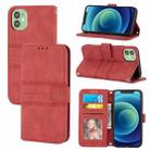 For iPhone 11 Pro Max Embossed Striped Magnetic Buckle PU + TPU Horizontal Flip Leather Case with Holder & Card Slot & Wallet & Photo Frame & Sling (Red) - 1