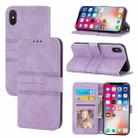 For iPhone X / XS Embossed Striped Magnetic Buckle PU + TPU Horizontal Flip Leather Case with Holder & Card Slot & Wallet & Photo Frame & Sling(Purple) - 1