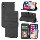 For iPhone X / XS Embossed Striped Magnetic Buckle PU + TPU Horizontal Flip Leather Case with Holder & Card Slot & Wallet & Photo Frame & Sling(Black) - 1