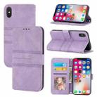 For iPhone XS Max Embossed Striped Magnetic Buckle PU + TPU Horizontal Flip Leather Case with Holder & Card Slot & Wallet & Photo Frame & Sling(Purple) - 1