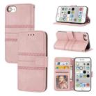 For iPhone 8 / 7 / 6 Embossed Striped Magnetic Buckle Horizontal Flip Leather Case with Holder & Card Slot & Wallet & Photo Frame & Sling(Pink) - 1
