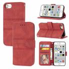 For iPhone 8 / 7 / 6 Embossed Striped Magnetic Buckle Horizontal Flip Leather Case with Holder & Card Slot & Wallet & Photo Frame & Sling(Red) - 1