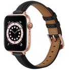 Business Style Leather Watch Band For Apple Watch Series 9&8&7 41mm / SE 3&SE 2&6&SE&5&4 40mm / 3&2&1 38mm(Black Rose Gold Buckle) - 1