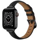 Business Style Leather Watch Band For Apple Watch Ultra 49mm / Series 8&7 45mm / SE 2&6&SE&5&4 44mm / 3&2&1 42mm(Black Black Buckle) - 1