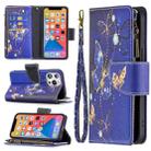 For iPhone 13 mini Colored Drawing Pattern Zipper Horizontal Flip Leather Case with Holder & Card Slots & Wallet (Purple Butterfly) - 1