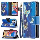 For iPhone 13 mini Colored Drawing Pattern Zipper Horizontal Flip Leather Case with Holder & Card Slots & Wallet (Gold Butterfly) - 1