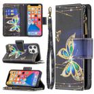 For iPhone 13 Colored Drawing Pattern Zipper Horizontal Flip Leather Case with Holder & Card Slots & Wallet(Big Butterfly) - 1