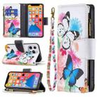 For iPhone 13 Pro Max Colored Drawing Pattern Zipper Horizontal Flip Leather Case with Holder & Card Slots & Wallet (Two Butterflies) - 1