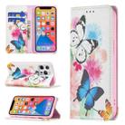 For iPhone 13 mini Colored Drawing Pattern Invisible Magnetic Horizontal Flip PU Leather Case with Holder & Card Slots & Wallet (Two Butterflies) - 1