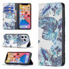 For iPhone 13 Colored Drawing Pattern Invisible Magnetic Horizontal Flip PU Leather Case with Holder & Card Slots & Wallet(Blue Leaves) - 1
