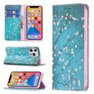 For iPhone 13 Colored Drawing Pattern Invisible Magnetic Horizontal Flip PU Leather Case with Holder & Card Slots & Wallet(Plum Blossom) - 1