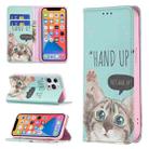 For iPhone 13 Pro Colored Drawing Pattern Invisible Magnetic Horizontal Flip PU Leather Case with Holder & Card Slots & Wallet (Cat) - 1