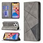 For iPhone 13 Rhombus Texture Horizontal Flip Magnetic Leather Case with Holder & Card Slots(Grey) - 1