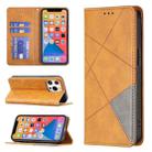 For iPhone 13 Rhombus Texture Horizontal Flip Magnetic Leather Case with Holder & Card Slots(Yellow) - 1