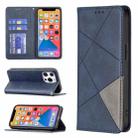 For iPhone 13 Rhombus Texture Horizontal Flip Magnetic Leather Case with Holder & Card Slots(Blue) - 1